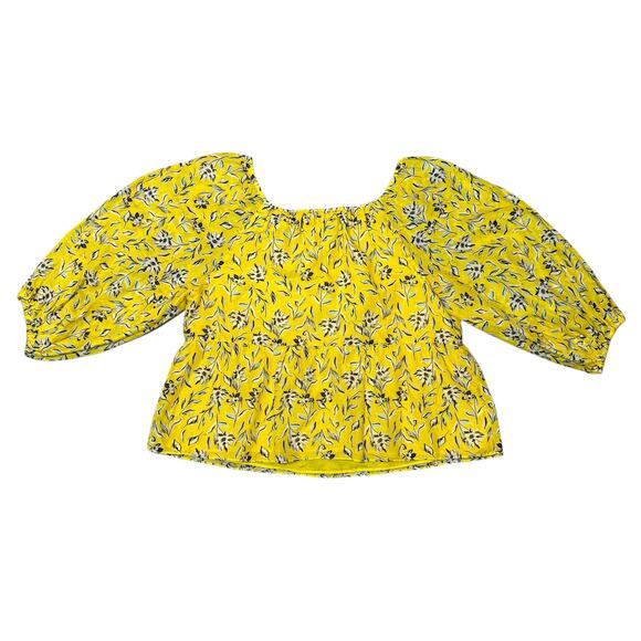 Alice + Olivia Alta Tiered Off The Shoulder Top Floral Print Yellow Size Medium - Picture 8 of 11